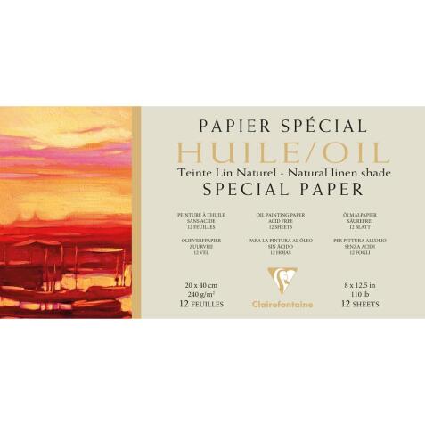 Papier Huile lin naturel bloc collé 1 côté 12F 20x40cm 240g