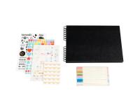 Set de Scrapbooking SCRAP-ADDICT [completo] 32x22 cm - 70 páginas (4 hojas de pegatinas 2 hojas de esquinas autoadhesivas 12 rotuladores de tinta metalizada) - Negro