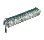 Céleste CUIR Trousse SLIM 19,5x2,5x4 cm Lazer Vert Argent