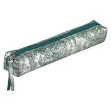 Céleste CUIR Trousse SLIM 19,5x2,5x4 cm Lazer Vert Argent