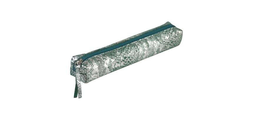 Céleste CUIR Trousse SLIM 19,5x2,5x4 cm Lazer Vert Argent