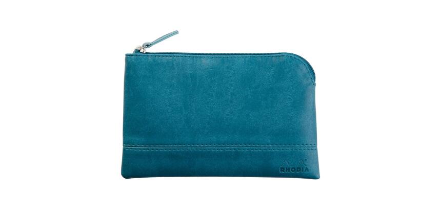Rhodiarama pochette zippée en simili cuir - taille S (11x17 cm) - Paon