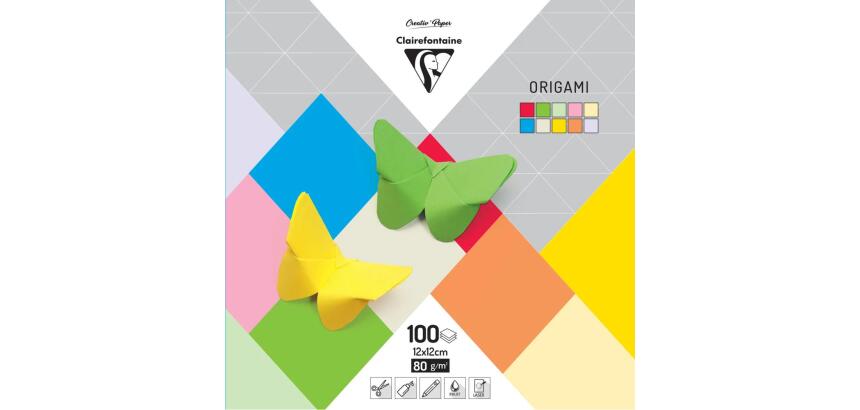 ORIGAMI, Pochette de 100 feuilles 80g/m² au format 12x12cm - Assortiment mixte