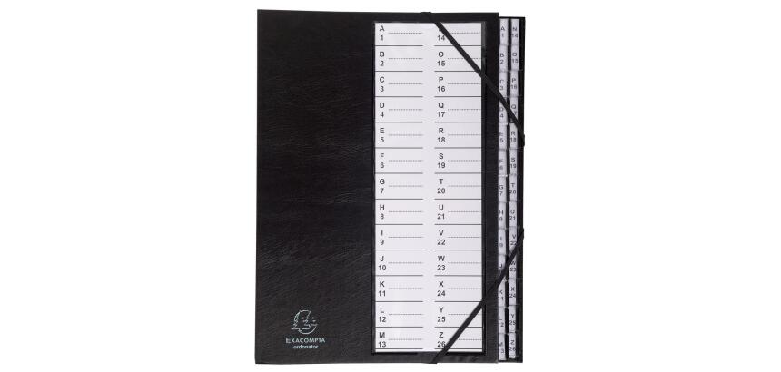 Clasificador Exacompta Ordonator con caballetes plastico y gomas alfabeticas 26 compartimentos AZ - Negro