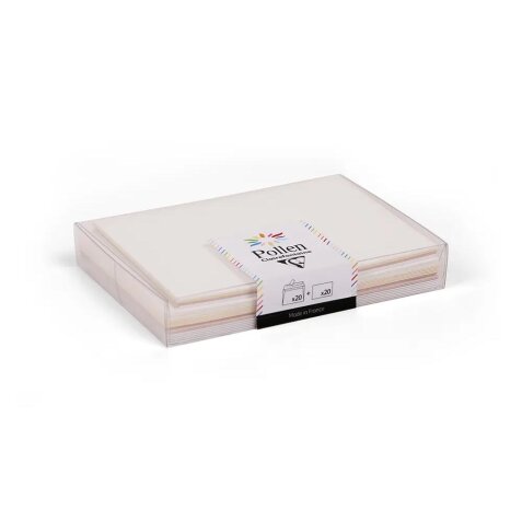 Coffret Pollen de 20 enveloppes C6 (114x162mm) + 20 cartes simples 110x155mm - Mariage - Assortiment