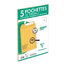 Paquet de 5 Pochettes Kraft Adour Brun C4-229x324mm - Auto-Adhésives - 90g/m2 - Brun