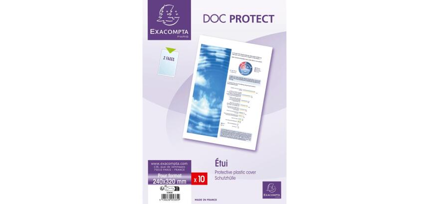 Sachet de 10 étuis de protection simples PVC lisse 20/100e - A4 maxi - Cristal