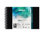 Rhodia Touch Watercolor Book, papier grain fin 100% coton 300g - A5 paysage, 40 pages - Noir