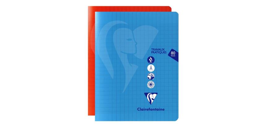 Cahier Travaux Pratiques piqué Mimesys 17x22cm 80 pages grands carreaux + uni couverture polypropylène Couleur aléatoire - Assortis