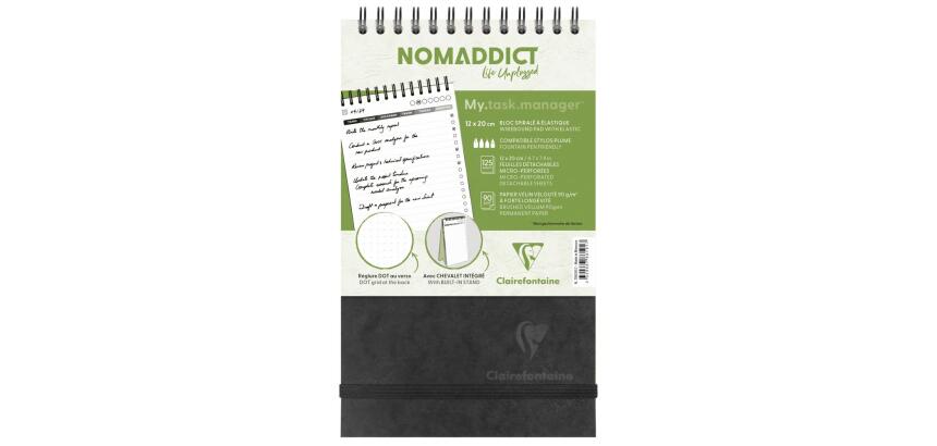 My.task.manager Age Bag bloc de bureau reliure intégrale en-tête 12x20 cm 250 pages détachables réglure DOT au verso - Noir