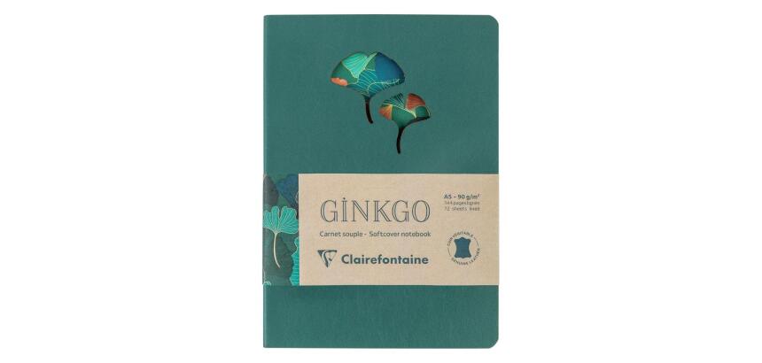 Ginkgo, Carnet broché en cuir A5 14,8x21 cm, 144 pages, ligné, ass.