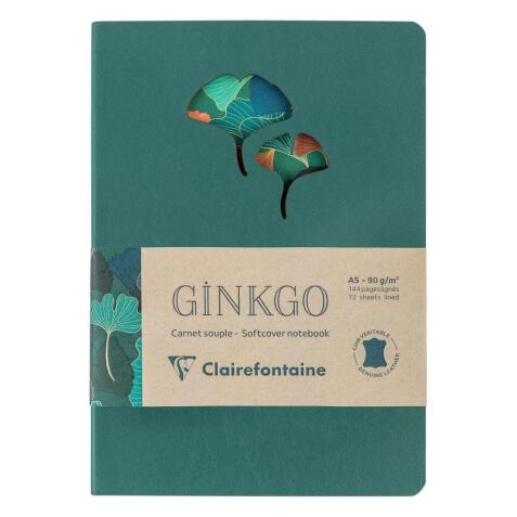 Ginkgo, Carnet broché en cuir A5 14,8x21 cm, 144 pages, ligné, ass.