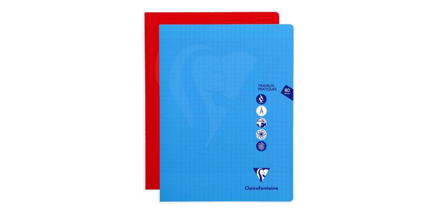 Cahier Travaux Pratiques piqué Mimesys 24x32cm 80 pages grands carreaux + uni couverture polypropylène Couleur aléatoire - Assortis