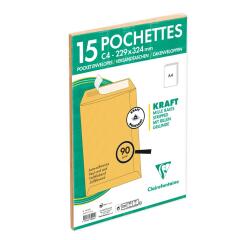 Paquet de 15 Pochettes Kraft Milleraies Brun C4-229x324 mm - Auto-Adhésives - 90g/m2 - Brun