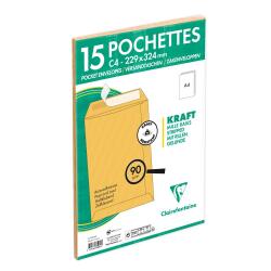 Paquet de 15 Pochettes Kraft Milleraies Brun C4-229x324 mm - Auto-Adhésives - 90g/m2 - Brun