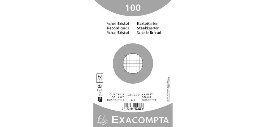 Confezione 100 cartoncini bristol sotto film bianco a quadretti non perforati 125x200mm - Bianco