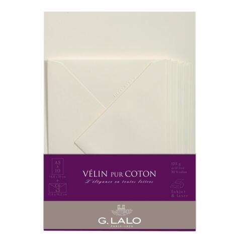 Ensemble Vélin pur coton 10 feuilles A5 et 5 enveloppes C6 - Crème