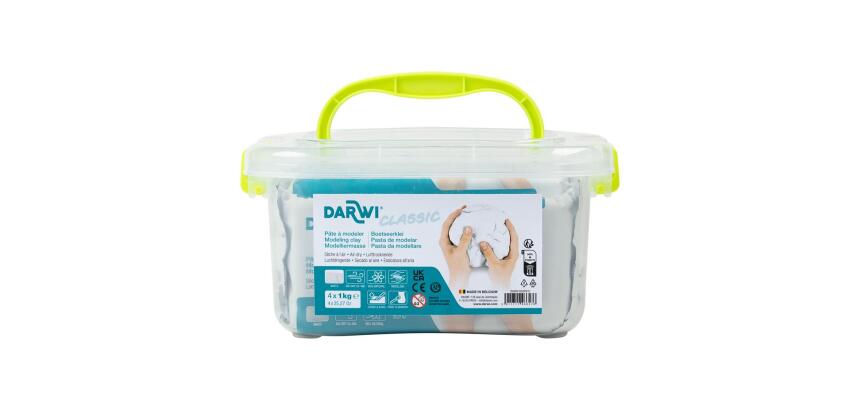 DARWI Pack Scolaire de 4 pains de pâte à modeler auto-durcissante 1kg CLASSIC - Blanc