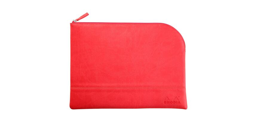 Rhodiarama pochette zippée en simili cuir - taille L (21x28 cm) - Corail