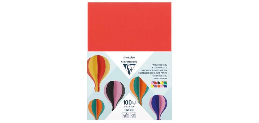 CARTON BICOLORE, Paquet de 100 feuilles 150g/m² au format 21x29,7cm - Assortiment