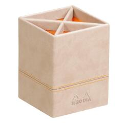 Rhodiarama pot à crayons simili cuir italien 8x8x11 cm - Beige