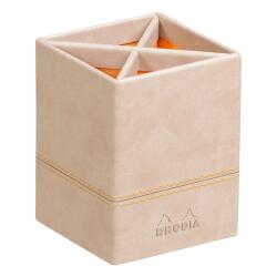 Rhodiarama pot à crayons simili cuir italien 8x8x11 cm - Beige