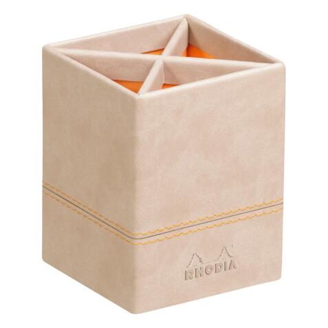 Rhodiarama pot à crayons simili cuir italien 8x8x11 cm - Beige