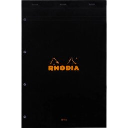 Bloc agrafé Rhodia N°20 21x31,8 cm Seyès 80 feuillets perforation 4 trous 80g - Noir