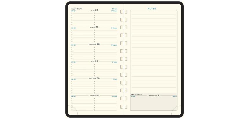 Recharge Agenda de poche Espace 17S spiralé 17,5 x 9 cm Semainier Janvier à Décembre 2026