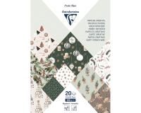 PAPIERS IMPRIMÉS, Bloc de 20 feuilles à motifs 160g/m2 au format A4 (21x29,7cm) + 1 idée créative - Noël cosy - Multicolore