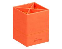 Rhodiarama pot à crayons simili cuir italien 8x8x11 cm - Tangerine