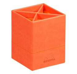 Rhodiarama pot à crayons simili cuir italien 8x8x11 cm - Tangerine