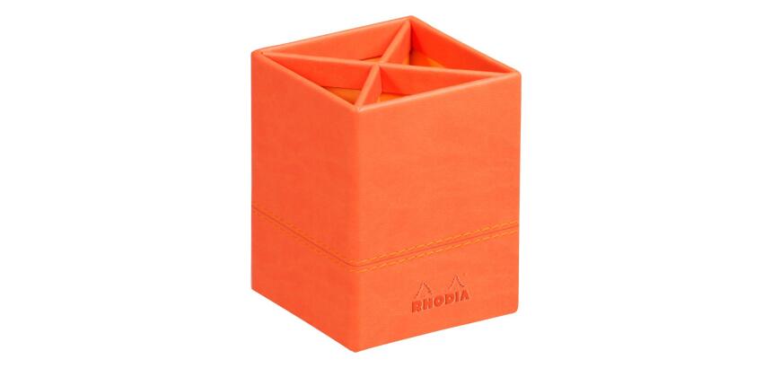 Rhodiarama pot à crayons simili cuir italien 8x8x11 cm - Tangerine