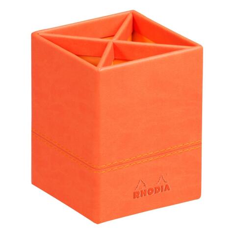 Rhodiarama pot à crayons simili cuir italien 8x8x11 cm - Tangerine