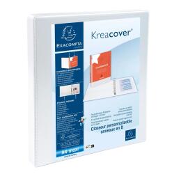 Classeur 4 anneaux cartonné Exacompta Kreacover® personnalisable A4 maxi - Dos 3,8 cm blanc