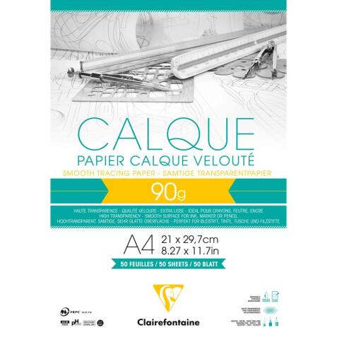 Papier Calque bloc collé 50F A4 90/95g