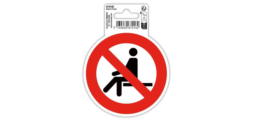 Hinweisschild, Sitzen verboten, PVC, selbstklebend und rutschfest, 10 cm - Rot
