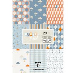 PAPIERS IMPRIMÉS, Bloc de 20 feuilles 200g/m2 au format 21x29,7cm - Pluie - Multicolore
