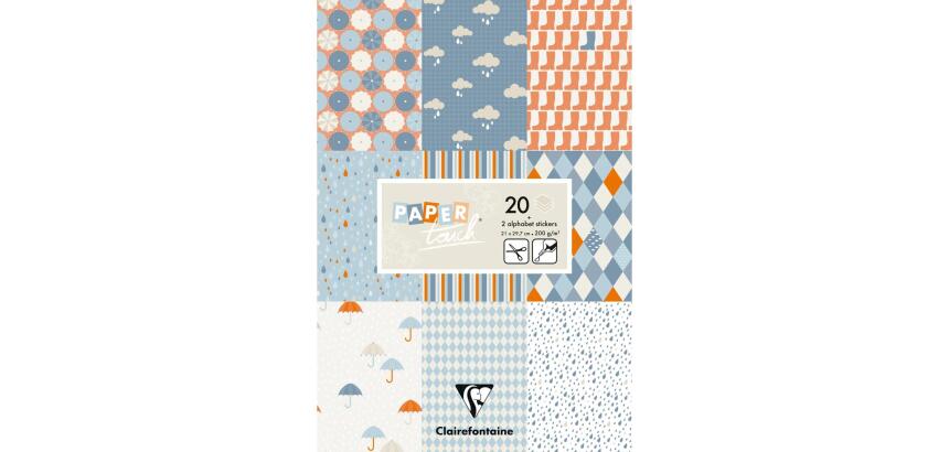 PAPIERS IMPRIMÉS, Bloc de 20 feuilles 200g/m2 au format 21x29,7cm - Pluie - Multicolore