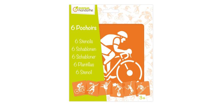 Set de 6 pochoirs enfants, Sports - Orange