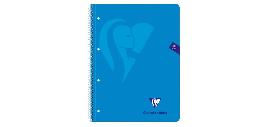 Cahier à spirale Mimesys A4+ 240 pages détachables perforées 4 trous petits carreaux et cadre en-tête 5 couleurs de bandes couverture polypropylène - Assortis