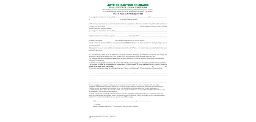 Liasses 'Acte de caution' (tous contrats sauf 50E) - Blanc