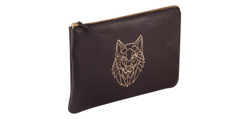 BLACK FOREST Pochette universelle 27x19 cm, Loup - Noir et doré