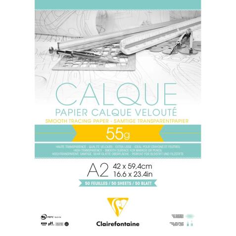 Papier Calque bloc collé 50F A2 55g