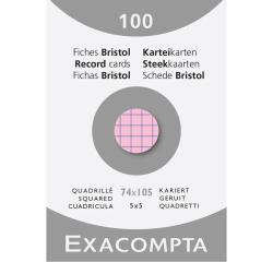 Estuche Exacompta de 100 fichas Exacompta cartulina Bristol . Cuadricula 5x5 sin taladro 74x105mm - Rosa