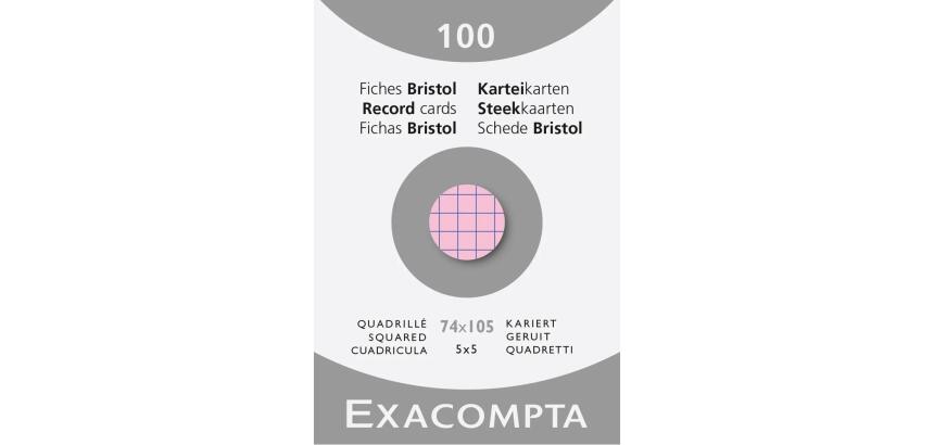 Estuche Exacompta de 100 fichas Exacompta cartulina Bristol . Cuadricula 5x5 sin taladro 74x105mm - Rosa