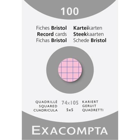 Estuche Exacompta de 100 fichas Exacompta cartulina Bristol . Cuadricula 5x5 sin taladro 74x105mm - Rosa