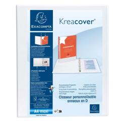 Classeur PP personnalisable Kreacover - 4 anneaux en D 20mm - A4 maxi - Blanc
