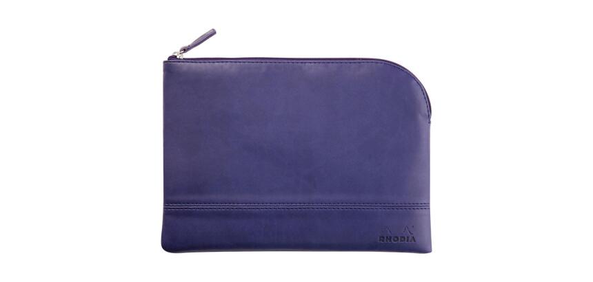 Rhodiarama pochette zippée en simili cuir - taille M (16x22 cm) - Bleu nuit
