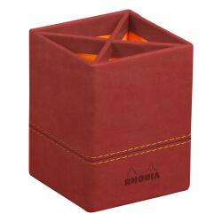 Rhodiarama pot à crayons simili cuir italien 8x8x11 cm - Nacarat
